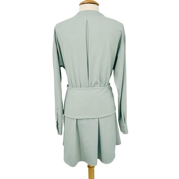Tibi Womens Chalky Drape Long Sleeve Wrap Mini Dress in Ash Green Size 6 - Picture 10 of 16